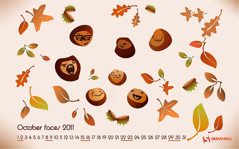 october faces-October 2011 - Calendar, HD wallpaper