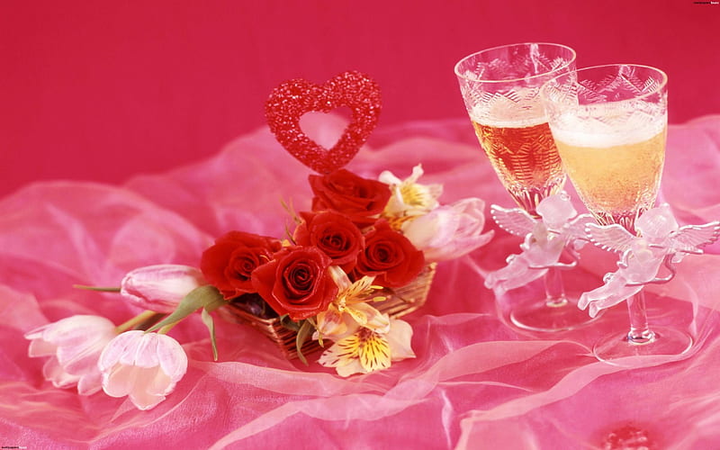 Valentines Day, glass, roses, artwork, heart, HD wallpaper | Peakpx