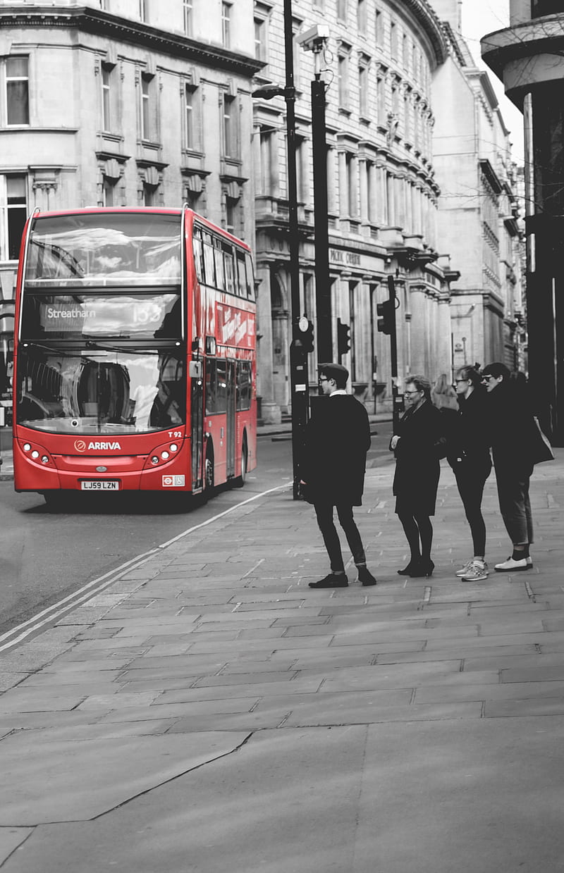 London, black and white, bus, red, red bus, HD phone wallpaper