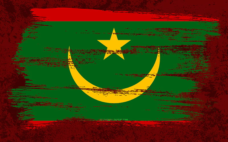 Flag of Mauritania, grunge flags, African countries, national symbols, brush stroke, Mauritanian flag, grunge art, Mauritania flag, Africa, Mauritania, HD wallpaper