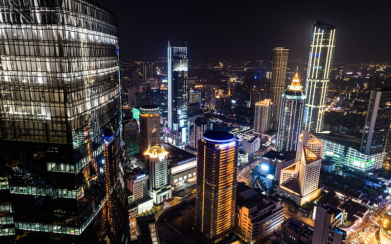 Shanghai, skyscrapers, cityscape, night, city lights, China, HD wallpaper