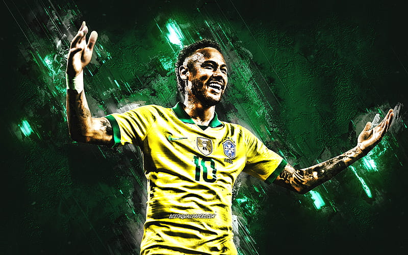 Neymar Jr, Brazil national football team, portrait, green stone background, Brazilian soccer player, Brazil, Neymar, HD wallpaper