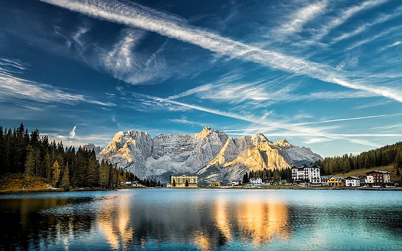 Lake Misurina, morning, Dolomites, Italy, Europe, HD wallpaper