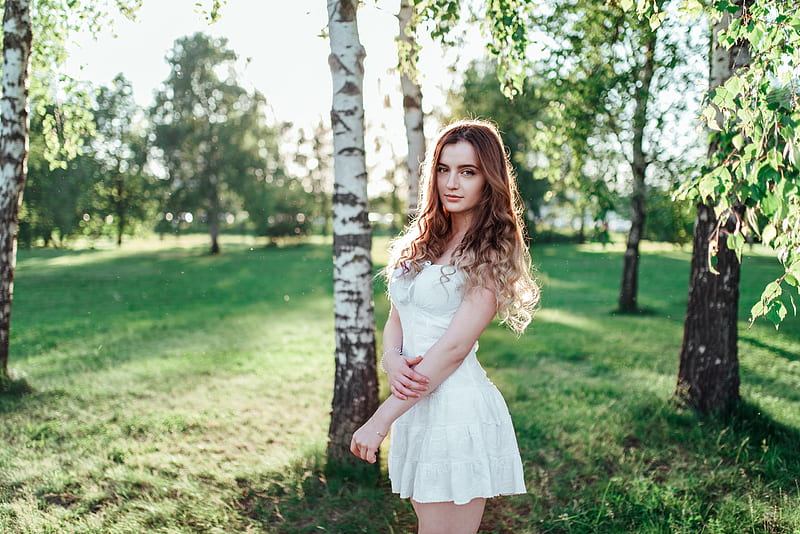 Girl In White Dress Outdoors, girls, model, white, dress, outdoors, HD wallpaper