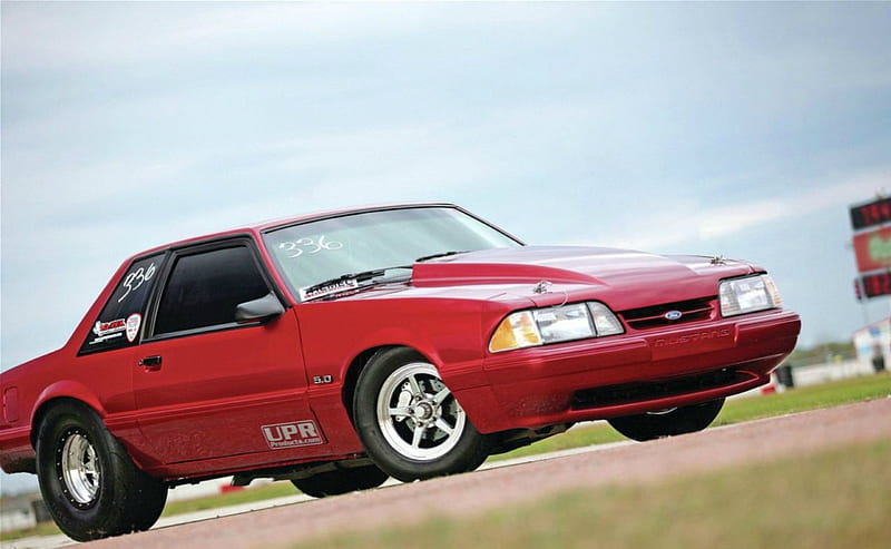 1993 Ford Mustang LX, Red, Ford, Cowl Hood, Slicks, HD wallpaper
