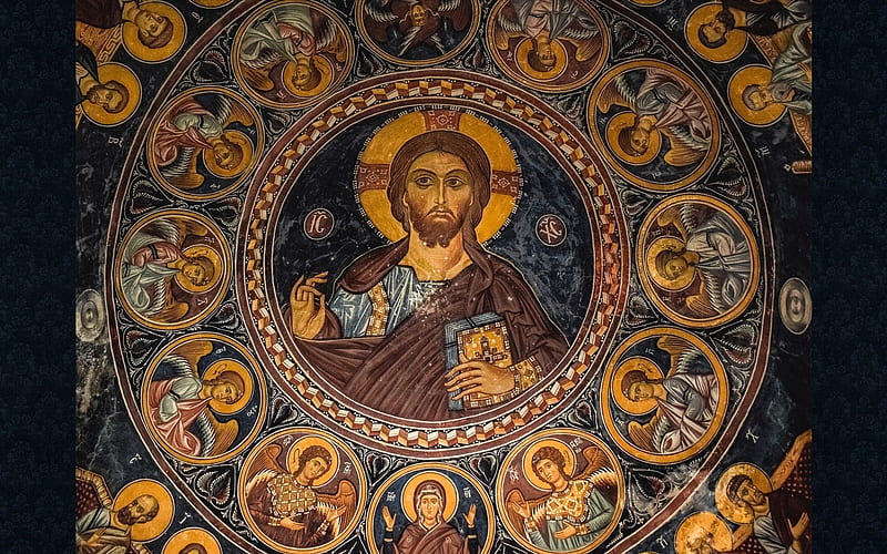 Jesus Pantocrator, Cyprus, Christ, dome, Pantocrator, Jesus, angels, icon, Mary, HD wallpaper