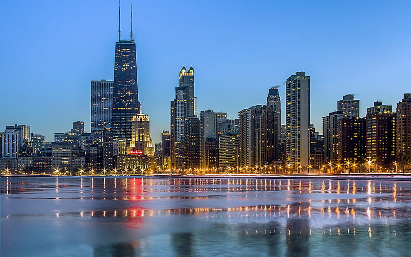 Chicago, nightscapes, modern buildings, USA, America, HD wallpaper