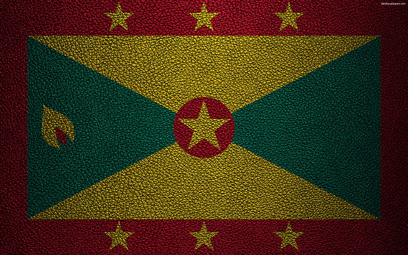 Flag of Grenada leather texture, North America, Grenada flag, world flags, Grenada, HD wallpaper