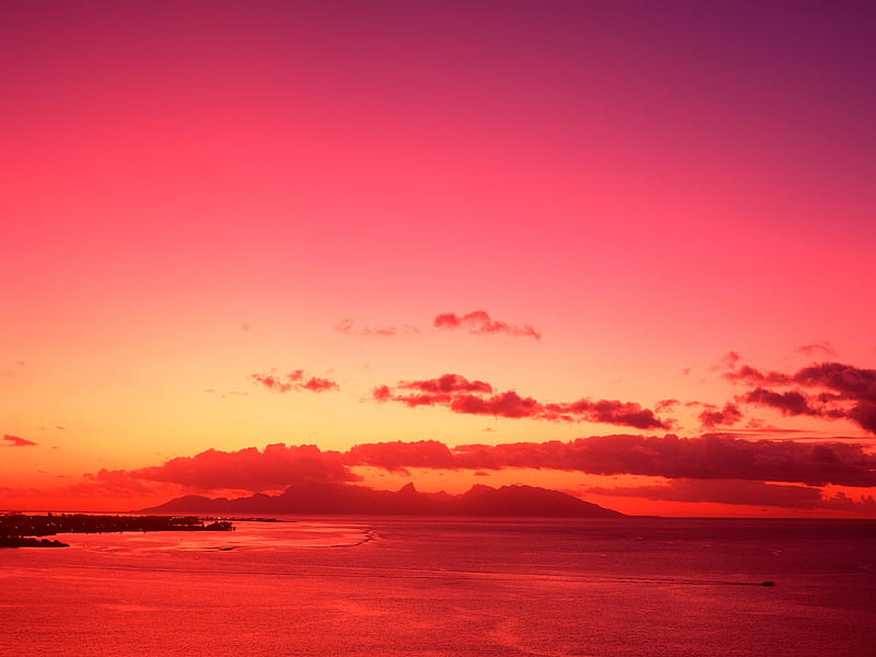 Tahiti blood red sunset, HD wallpaper