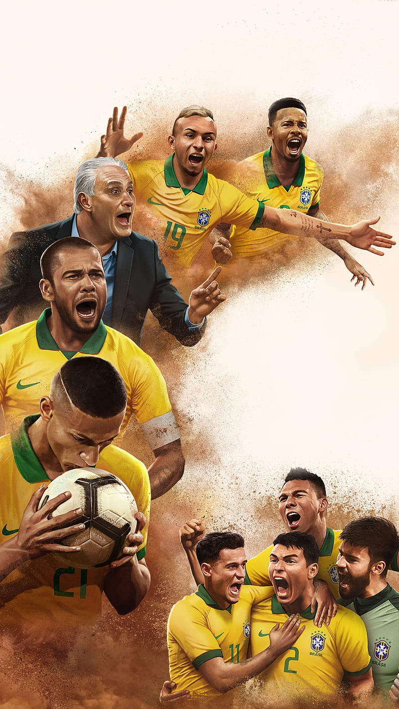 Team Brazil, brazil, foitbal, nation, national, players, soccer, yellow, HD phone wallpaper