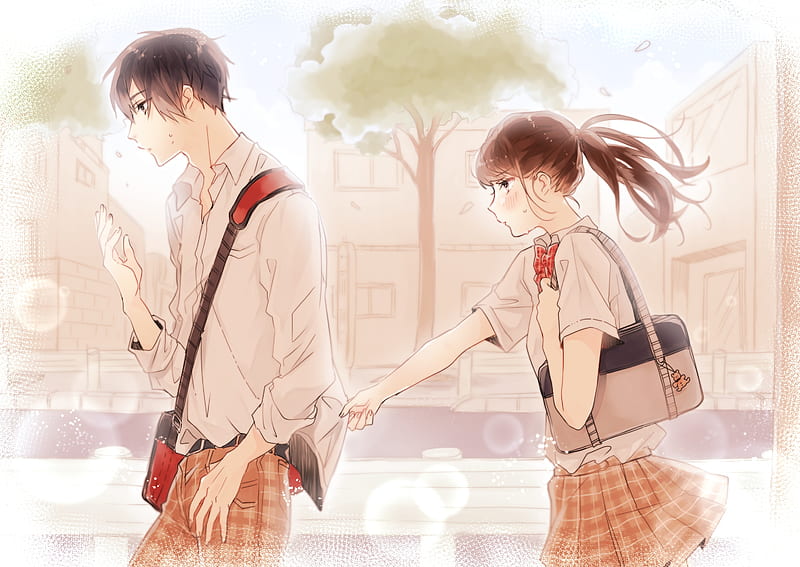 Anime couple, shoujo, school uniform, romance, cute, profile view