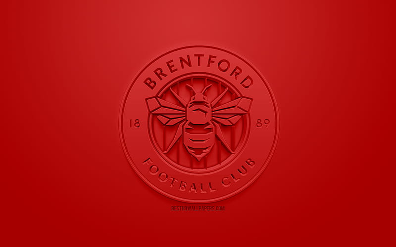 Brentford FC, creative 3D logo, red background, 3d emblem, English football club, EFL Championship, Brentford, England, United Kingdom, English Football League Championship, 3d art, football, 3d logo, HD wallpaper