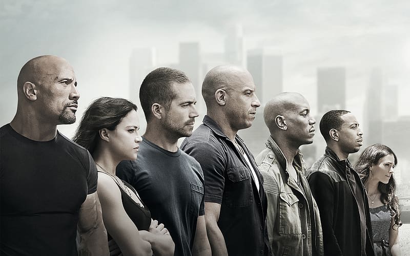 Fast & Furious, Vin Diesel, Paul Walker, Dwayne Johnson, Movie, Tyrese Gibson, Ludacris, Jordana Brewster, Michelle Rodriguez, Furious 7, HD wallpaper