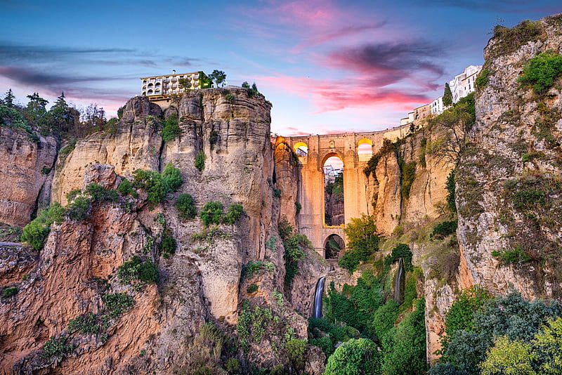Bridges, Bridge, Malaga , Spain , Waterfall, HD wallpaper