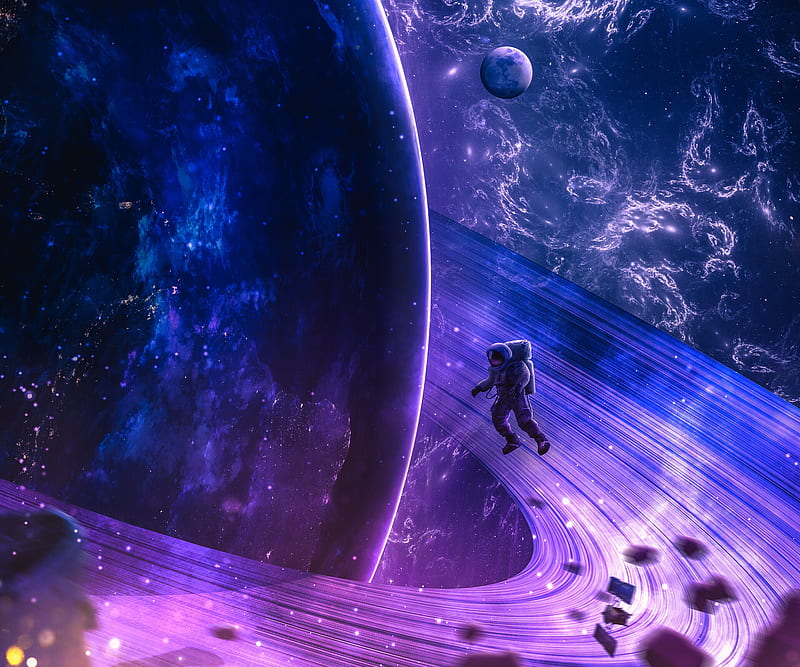 Astronaut Near Planetary Ring, HD wallpaper