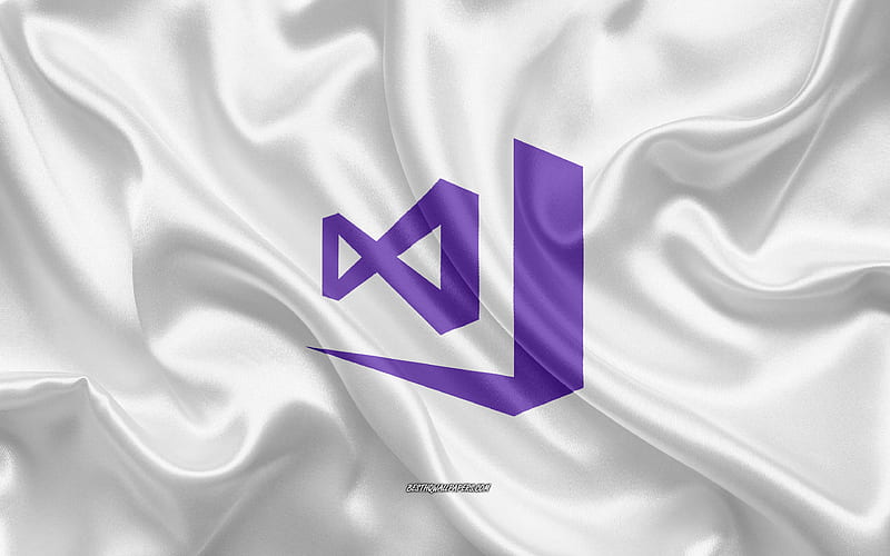 Visual Studio 2017 logo, white silk texture, Visual Studio 2017 emblem, programming language, Visual Studio, silk background, HD wallpaper