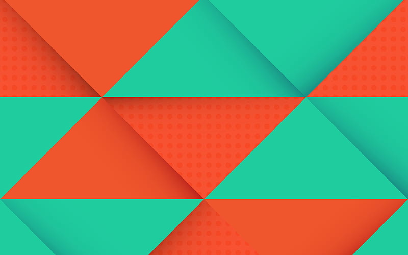 orange green rhombuses, multicolored abstraction, geometric background, material design, android, HD wallpaper