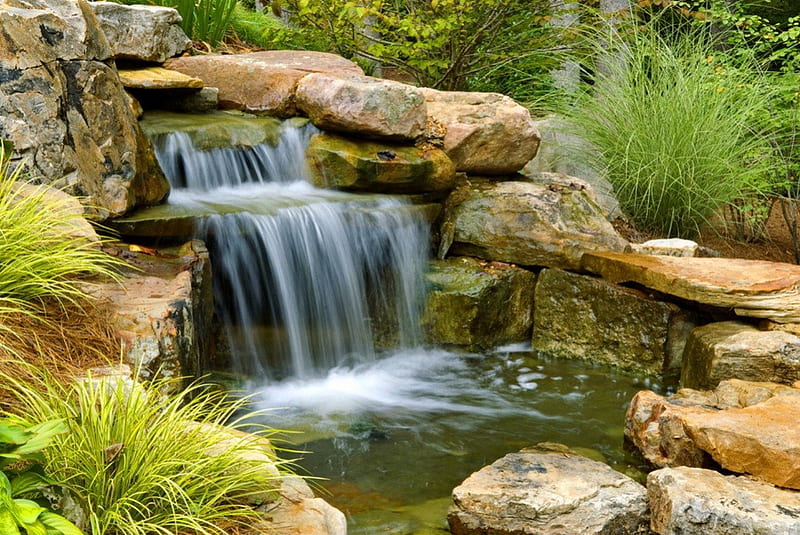 Water cascades, fall, rocks, pretty, grass, falling, bonito, cascades ...