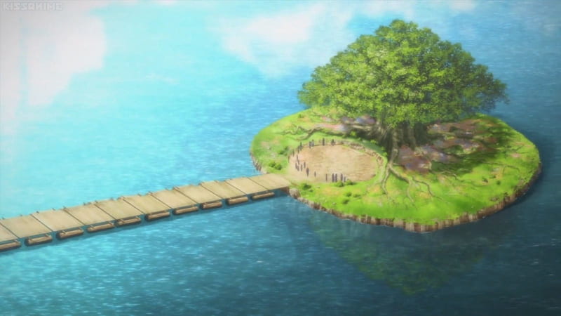SAO: Yuuki's Island, scenic, sword art online, lake, tree, sao, water, green, alo, bridge, anime, scenery, scene, landscape, HD wallpaper