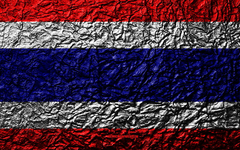 Flag of Thailand stone texture, waves texture, Thailand flag, national symbol, Thailand, Asia, stone background, HD wallpaper