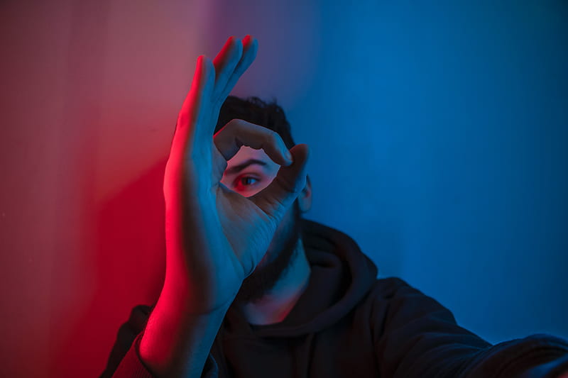 man, hand, eye, gesture, fingers, light, HD wallpaper