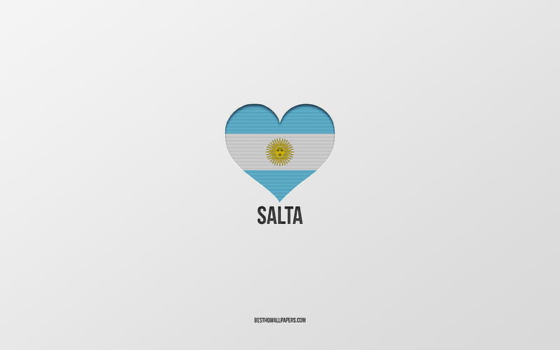 I Love Salta, Argentina cities, gray background, Argentina flag heart, Salta, favorite cities, Love Salta, Argentina, HD wallpaper