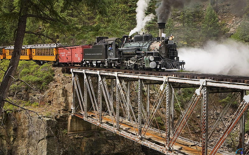 Durango Silverton Gauge Railroad Colorado, railroad, train, bridge, tracks, HD wallpaper