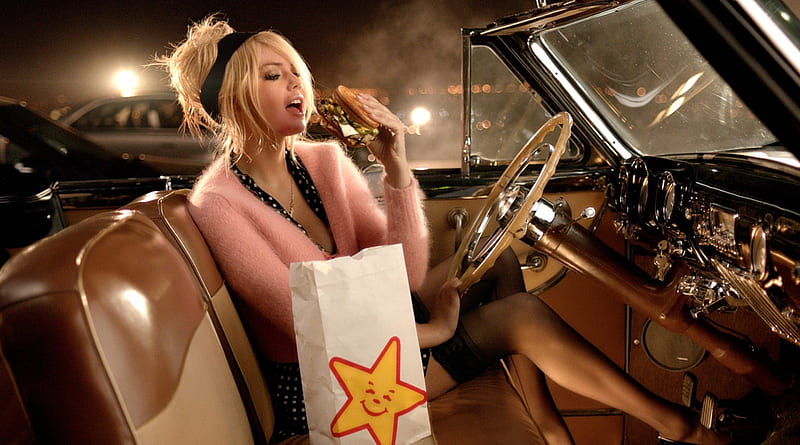 Kate-Upton for Carl's Jr. and Hardee's, ad campaign, model, car, blonde, beauty, night, HD wallpaper
