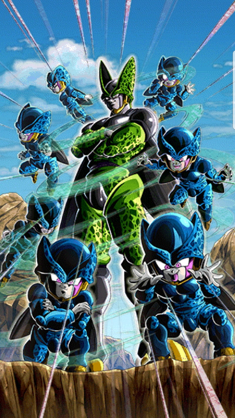 Cell and Cell Jrs, dragonball, dragonballz, dokkan, jr, anime, legend, green, HD phone wallpaper