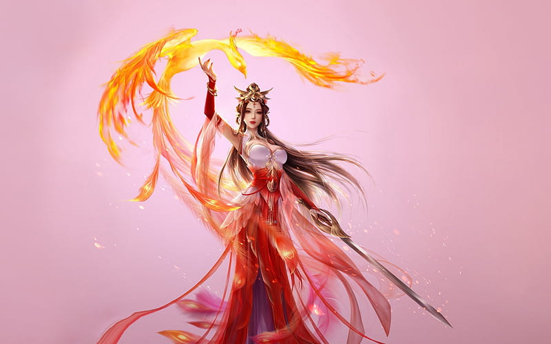 Fantasy Girl, bonito, Dress, Sword, Asian, Style, HD wallpaper