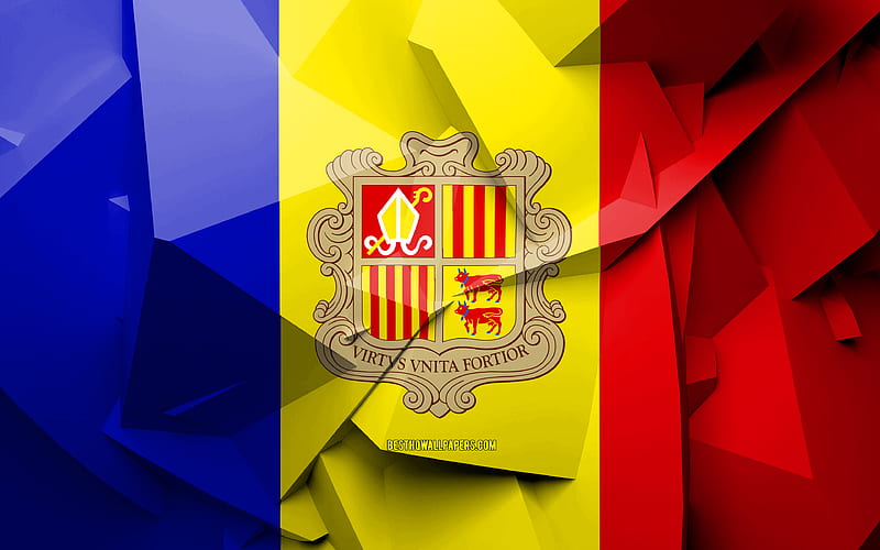 Flag of Andorra, geometric art, European countries, Andorran flag,  creative, HD wallpaper