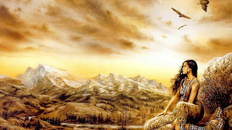 Native American Woman, Native, Woman, Indian, Ameircan, Eagles, HD wallpaper