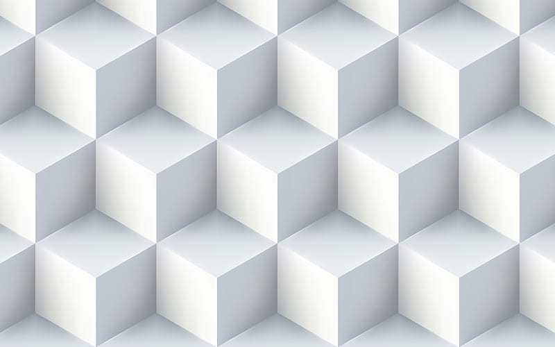 white cubes, creative, 3D cubes texture, white backgrounds, square textures, abstract backgrounds, HD wallpaper