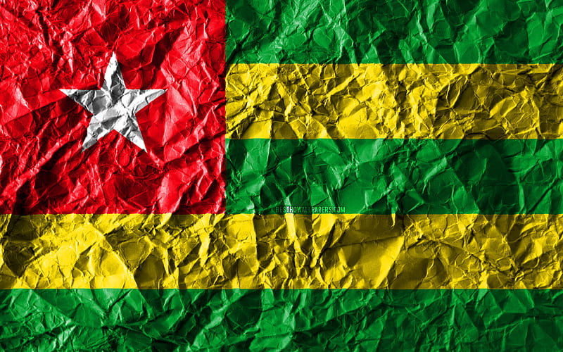 Togolese flag crumpled paper, African countries, creative, Flag of Togo, national symbols, Africa, Togo 3D flag, Togo, HD wallpaper