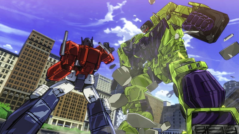 Optimus vs Devastator, optimus, devastator, anime, transformers, HD wallpaper