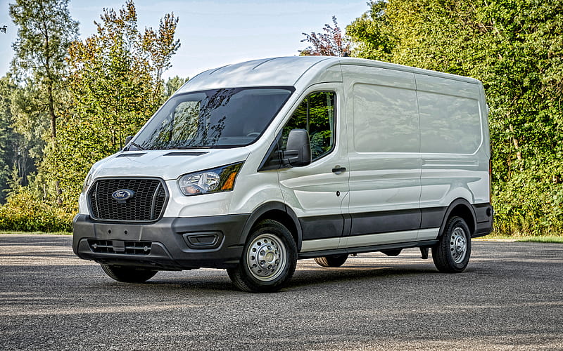 2021, Ford Transit, front view, exterior, Full-Size Cargo Van, new white Transit, American cars, Ford, HD wallpaper