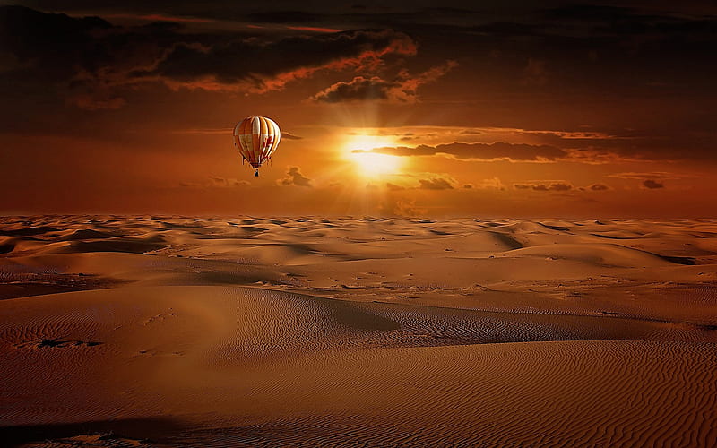 Hot Air Balloon Desert, air-balloon, nature, desert, HD wallpaper