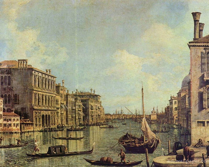 Canaletto - Veduta del Canale Grande in the direction of the port of San Marco, boats, water, venice, eighteenth century, HD wallpaper