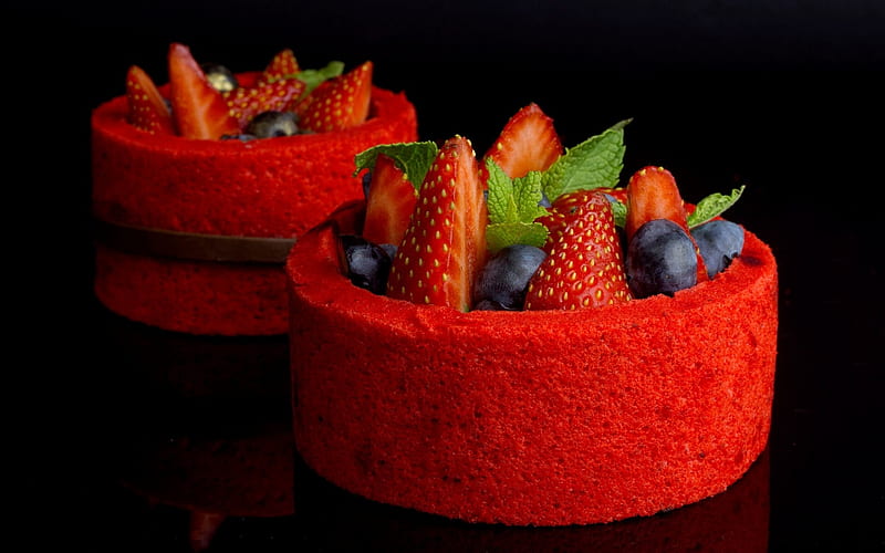 Enjoy!, mousse, berry, food, black, sweet, dessert, red, strawberry, fruit, blueberry, HD wallpaper