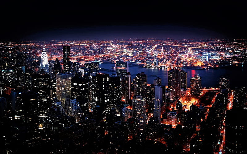 New York City panorama, Manhattan, NYC, cityscapes, New York, USA, nightscapes, America, HD wallpaper