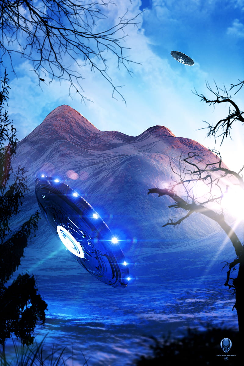 ufo, aliens, light, backlight, mountains, HD phone wallpaper