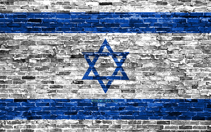 Israeli flag, bricks texture, Asia, national symbols, Flag of Israel, brickwall, Israel 3D flag, Asian countries, Israel, HD wallpaper