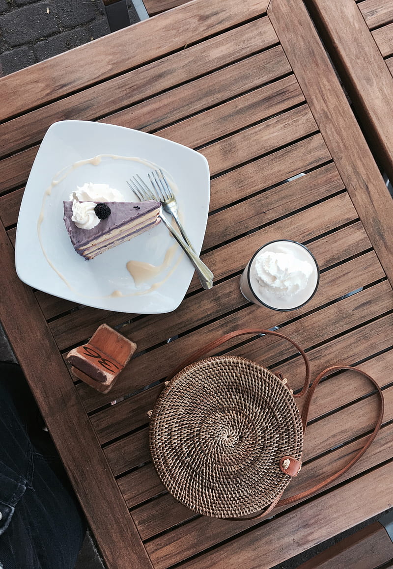 cake, plate, latte, cream, drink, dessert, HD phone wallpaper