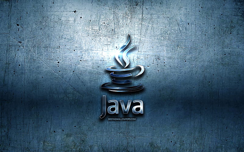 Java metal logo, grunge, programming language signs, blue metal background, Java, creative, programming language, Java logo, HD wallpaper