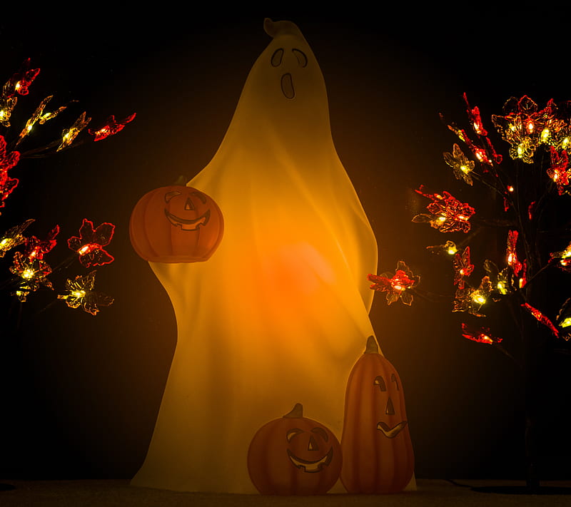 Happy Halloween, ghost, pumpkins, HD wallpaper