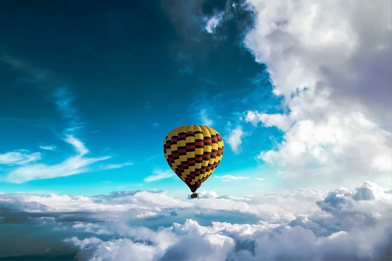air balloon, sky, clouds, flight, height, motley, HD wallpaper