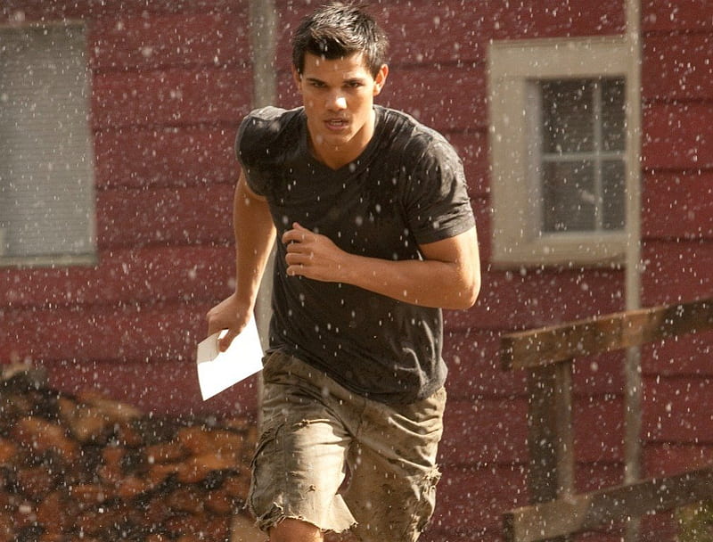 Taylor Lautner as Jacob Black, red, house, jacob black, man, twilight saga, taylor lautner, fantasy, werewolf, actor, creature, HD wallpaper