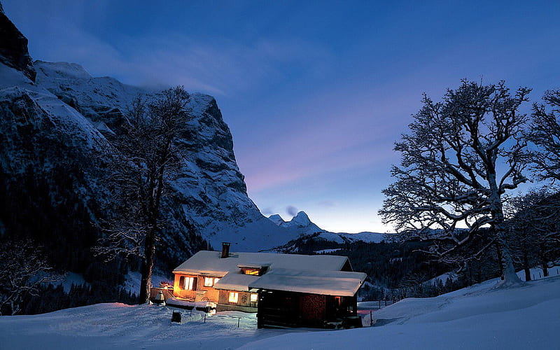 Retreat in the mountain, Switzerland, snow, mountains, retreat, nature, switzerland, scenery, winter, landscape, HD wallpaper