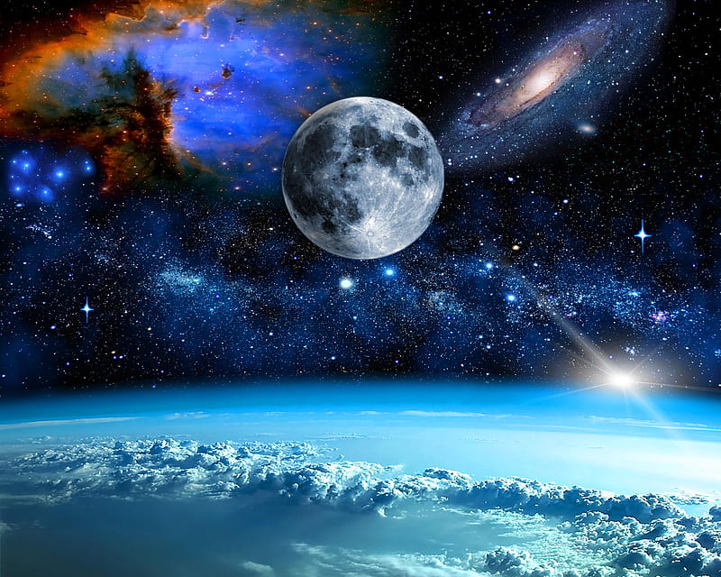 Night Moon, galaxy, moon, night, space, HD wallpaper