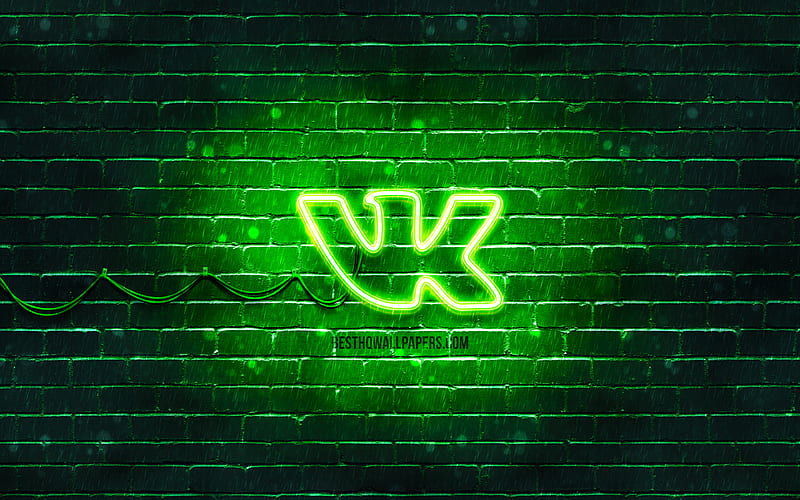 Vkontakte green logo green brickwall, Vkontakte logo, social networks, VK logo, Vkontakte neon logo, Vkontakte, HD wallpaper